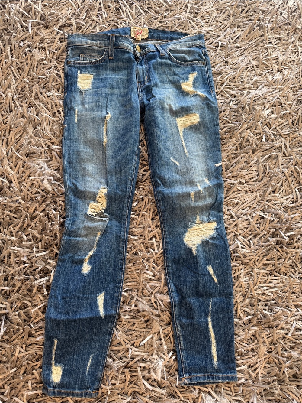 Current/Elliott Distressed Blue Skinny Jeans